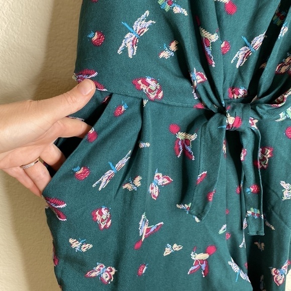 Matilda Jane romper jumpsuit ruffle tank tie front  hummingbirds small green - Picture 3 of 7